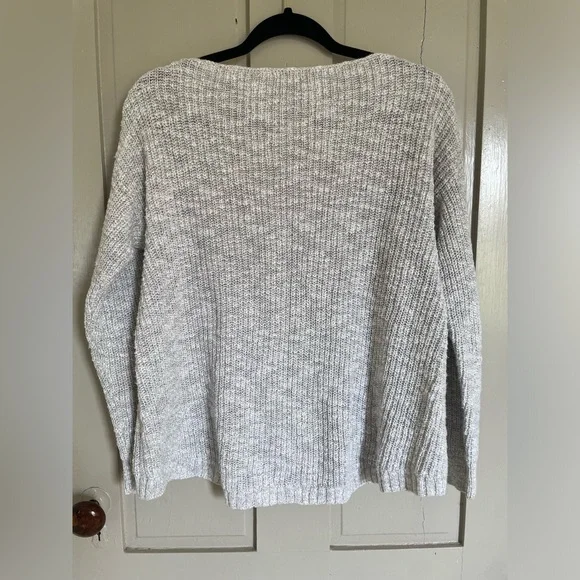 Madewell Light Gray Cotton Crew Neck Sweater with Textured Knit Flowy Coverup - Picture 8 of 9